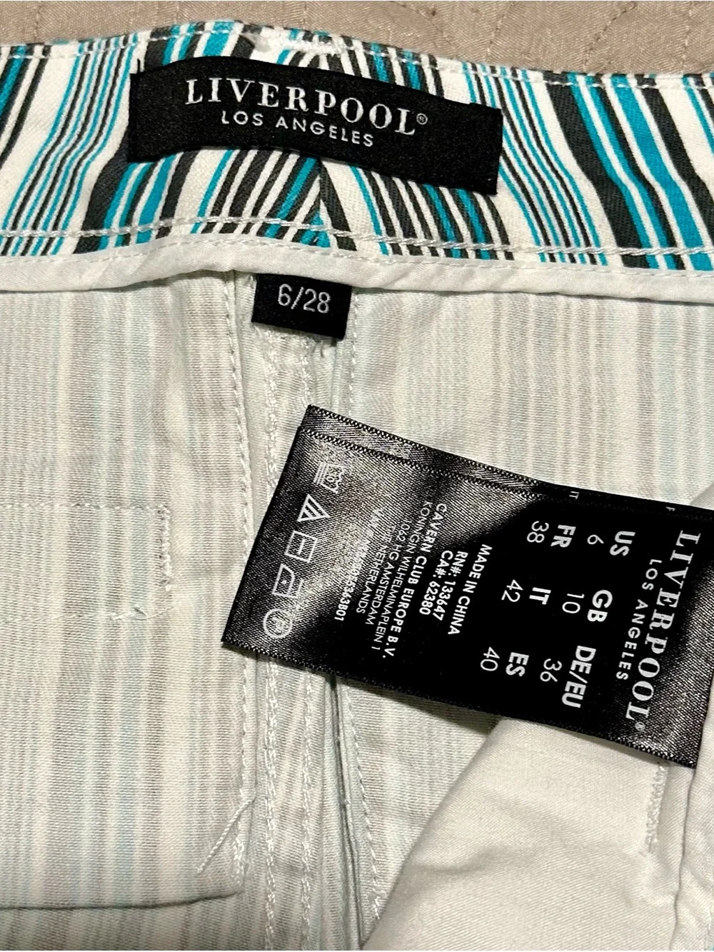Liverpool Teal Black White Striped Bermuda Shorts